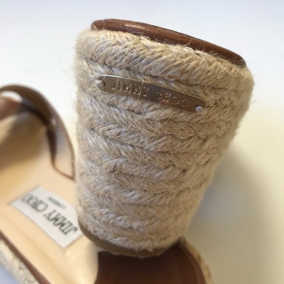 Jimmy Choo Dovina Wedge Sandals Womens 39 Brown Leather Open Toe Criss Cross - Picture 8 of 13